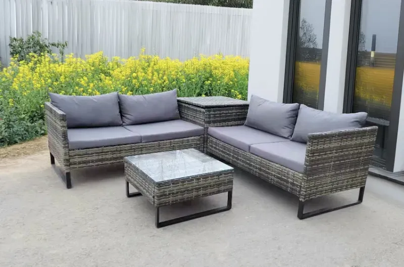 Garden Pleasure L-förmiges Lounge- und Sofaset RAMIRA mit Kissen, Couchtisch und Aufbewahrungsbox