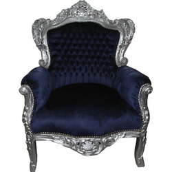 Casa Padrino Barock Sessel "King"   Royalblau/ Silber  Möbel Antik Stil