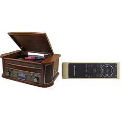 Soundmaster NR545DAB Kompakt-Anlage mit Kassetten, CD, DAB, Bluetooth Plattenspieler (Plattenspieler 33/45/78 UpM, Bluetooth-Schnittstelle) braun