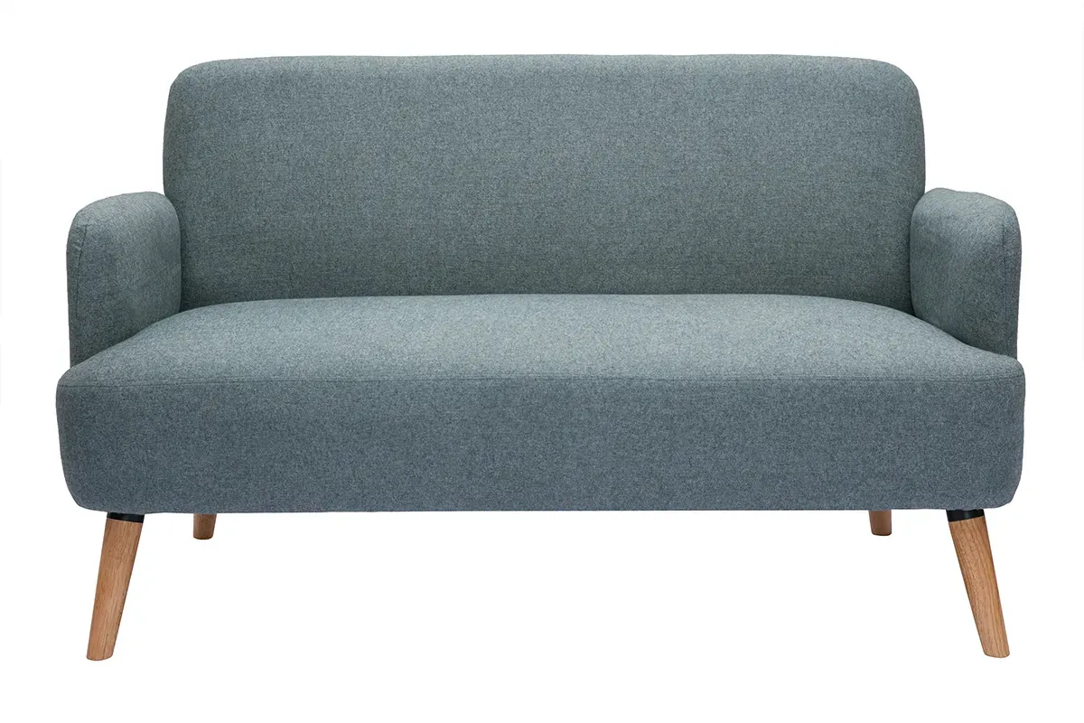 Canapé scandinave 2 places en tissu vert de gris et bois clair ISKO