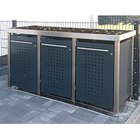 Edelstahl - Aluminium Mülltonnenbox mit Pflanzenwanne für 3 Tonnen (240L und 2x120L) (MW323RF) Antrazit, Mülltonnenverkleidung, Mülltonnenhaus