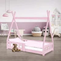 ML-Design Kinderbett Tipi Rausfallschutz und Lattenrost, 70x140 cm Rosa - Rosa