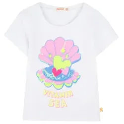 Billieblush für Mädchen. U20923 T-Shirt mit weißem Paillettenbesatz (5años= 108cm), Lässig, Baumwolle, Kurzarm, Kinderbekleidung
