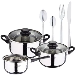 San Ignacio - 16/18/20 cm Kochgeschirrset mit 24-teiligem silbernen Edelstahlbesteck