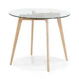 KADIMA DESIGN Esstisch Runder Esstisch aus Glas mit Massiv Eichenholz Beinen 100x100x75 cm (Eleganter Wohnzimmertisch ANGELA Kollektion), Transparente Glasplatte Esszimmertisch Modern Minimalistisch Stil weiß