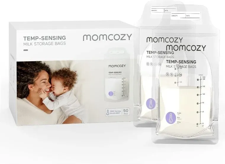Momcozy thermochrom Muttermilchbeutel, 180 ml, 50er-Set, stehend und auslaufsicher