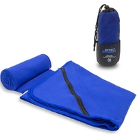 Aribari Sporthandtuch - Mikrofaserhandtuch - kompakt, Ultra leicht und schnell trocknend - ideal für Fitness und auf Reisen - mit und ohne eingenähter Tasche - 100 x 50 cm (Blau mit Tasche)