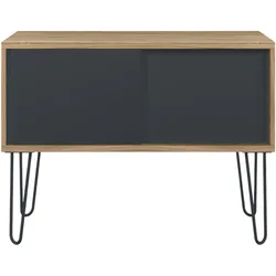 Bisley MultiRange Sideboard in Nussbaum-Anthrazit - Büroschrank mit Schiebetüren 100cm breit, Retro-Design Kommode aus Holz & Metall, Schrank für