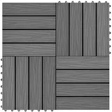 Vellora Terrassenplatte Terrassenfliesen 11Stk Tief Geprägt WPC 30x30cm 1qm, grau, Design des Bodenentwässerungsnetzes, Holzoptik grau