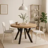 Runder Ausziehbarer Tisch für Esszimmer, PERO, Loft-Stil, Skandinavische, Durchmesser: 90 / 140 cm, Farbe: Eiche Craft Golden / Schwarz - Schwarz