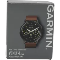 Garmin Venu 4 45 mm Schwarz/Schiefergrau Leder Armband Dunkelbraun