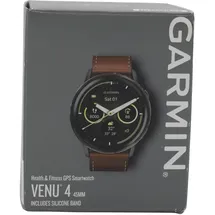Garmin Venu 4 45 mm Schwarz/Schiefergrau Leder Armband Dunkelbraun