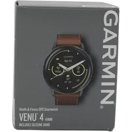 Garmin Venu 4 45 mm Schwarz/Schiefergrau Leder Armband Dunkelbraun