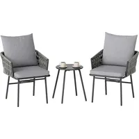 Outsunny 3-tlg. Rattan Bistroset, Sitzgruppe, Gartengarnitur mit 2 Gartensesseln,