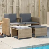 Gartensofa 2-Sitzer mit Tisch und Hockern Beige Poly Rattan - Beige