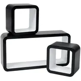 Woltu Wandregal Cube Regal 3er Set Würfelregal Hängeregal, schwarz-weiß, Quadratisch Schwebend Design