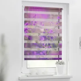 Lichtblick Duo Rollo / Doppelrollo Klemmfix 90 x 150 cm blumenwiese/fuchsia violett