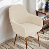 Highdi Stretch Stuhlhussen Stuhlbezug mit Armlehne, Einfarbiger Dicker Jacquard Esszimmerstuhlbezug Sesselbezug für Bürostühle Esszimmerstühle Schminktisch Stuhl Küchenstühle (Beige,2er Set)
