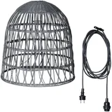 MARELIDA Lampenschirm BELL Rattanstil outdoor mit E27 Fassung H: 50cm grau für Außen