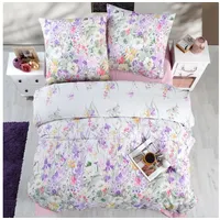 ZIRVEHOME Renforcé Geblümt Lila 200 x 220 cm + 80 x 80 cm