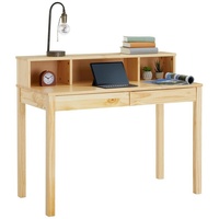 IDIMEX Sekretär LENNOX, schöner Schreibtisch mit 3 Nischen, praktischer PC Tisch mit 2 Schubladen, zeitloser Bürotisch aus massiver Kiefer in natur