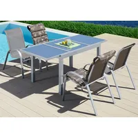 Merxx Garten-Essgruppe »Amalfi«, (5 tlg.), 4 Sessel, Tisch ausziehbar 90x120-180 cm, Alu/Textil, grau