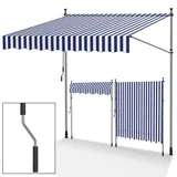 Tubiaz Klemmmarkise Balkon ohne Bohren, markise Balkon 400cm breit mit Handkurbel, Höhenverstellbare, UV-beständig und wasserdicht Klemmmarkise für Terrasse Balkon, Blau-Weiße