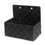 BIANCHERIAWEB Dekorativer Aufbewahrungskorb aus Rattan mit Griffen, für Zeitschriften, 25 x 15 x 22 cm, 25 x 15 x 22 cm, Schwarz