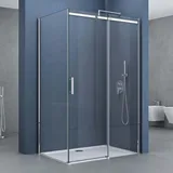 SoGood doporro Eckdusche 90x140x195cm chrom Eck-Duschkabine Duschabtrennung inkl flacher Duschtasse in Weiß ESG-Sicherheitsglas Klarglas Schiebetür inkl.