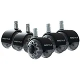 FINEBUY Möbelrolle 5er Set Bürostuhlrollen Schwerlastrollen Hartbodenrollen Universal, (für Bürostuhl 11 mm Stift / Durchmesser 50 mm, Set besteht aus 5 Rollen), 5er Set leichtgängige Universal-Schwerlastrollen silberfarben