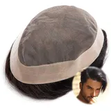 Robustes Mono-Indisch-Toupet für Männer, Haarprothese, Echthaar-Perücke, Haarsystem-Einheit (6 * 8inch, Col#1B)