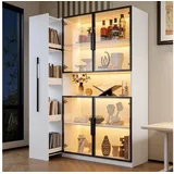 Flieks Glasvitrine mit LED-Beleuchtung, Glastüren und ausziehbaren Regalen (1-St., 110x35x160 cm) multifunktional Standvitrine Eckschrank Hochschrank Sammlervitrine weiß