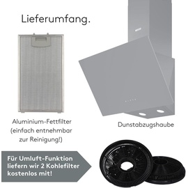 Wiggo Dunstabzugshaube 60cm kopffrei I Abluft Umluft Dunstabzug 650m3/h - Touch-Display 4 Stufen I Energieeffizienzklasse A Schräghaube inkl. Fet...