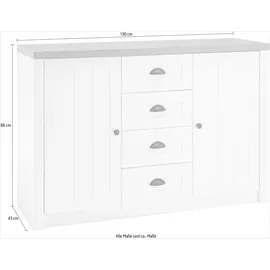 Home Affaire Sideboard HOME AFFAIRE "Beauvais", weiß (weiße pinie, applikation eichefarben dekor), B:130cm H:86cm T:43cm, Holzwerkstoff, Sideboards, Sideboard, Breite ca. 130 cm