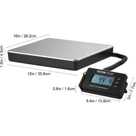 Vevor Plattformwaage 150g-200kg Paketwaage 50g Genauigkeit Digitalwaage kg/lbs/lbs:oz Zählwaage 309x262x45mm ABS Edelstahl Tara-Funktionen AC/DC-Netzteil Industriewaage Briefwaage Waage