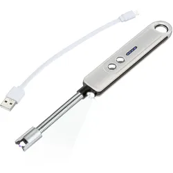 Stabanzünder MAXIMEX "LED Lichtbogen-Feuerzeug", silber (silberfarben), B:2,5cm H:22,5cm L:1,5cm, Kunststoff, Feuerzeuge, mit elektrischem Anzünder, ohne Gas, Flammen und Nachfüllen