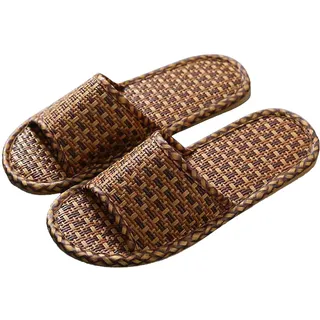 Generisch Badeschuhe Damen Herren Badeschlappen Badelatschen Strandschuhe Indoor-Haus Anti-Rutsch Dusche Schuhe Flachs Bambus Stroh Rutschen Open-Toe Hausschuhe Sommerpantoffeln FüR Zuhause - 39 EU