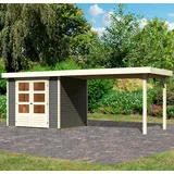 Karibu Arnis 3 5,29 x 2,38 m terragrau inkl. Anbaudach 2,8 m Doppeltür