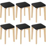 Woltu Esszimmerstuhl (Set, 6 St), Küchenstuhl aus Massivholz stapelbar PU-Sitz schwarz