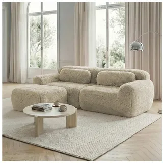 Odikalo Sofa Ecksofa Schlafsofa Modulares Sofa, Plüschstoff, L-förmiges 2-Sitzer Sofa, weicher Plüschstoff, modular, frei kombinierbar, mit Kissen. Weich, hochelastischer Schaumstoff, keine Montage erforderlich, geeignet für kleine Wohnzimmer und Räume