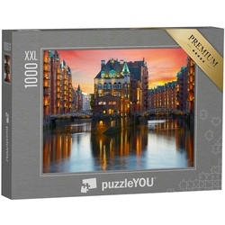 puzzleYOU Puzzle Puzzle 1000 Teile XXL „Alte Speicherstadt in Hamburg bei Nacht“, 1000 Puzzleteile, puzzleYOU-Kollektionen Speicherstadt Hamburg