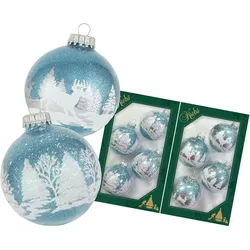Krebs Glas Lauscha Hellblau 7cm Glaskugelset Winterwald mit Innenglitter2-fach