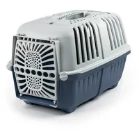 lionto Transportbox für Hunde & Katzen aus recyceltem Kunststoff Tiertransportbox Kleintierbox, 48x31,5x33 cm, dunkelblau