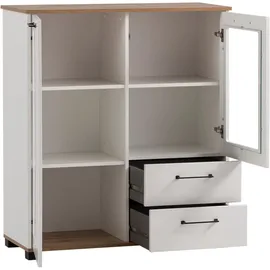 Schildmeyer Highboard Holzwerkstoff, matt weiß/Eiche Landhaus Dekor, 99,2 x 41,0 x 113,1 cm