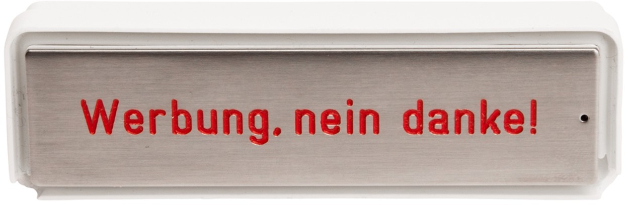 RSA2 Edelstahl Namensschild (mit Gehäuse) "Werbung nein"