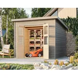 Gartenhaus Holz 14mm Gerätehaus Velburg 6 vorvergraut 242x244 cm Karibu
