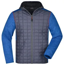Herren Strickfleece Hybridjacke JN772, königs-blau/anthrazit, Größe XXL - königs-blau/anthrazit - XXL