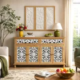 Sideboard mit 4 Türen und 2 Schubladen, mit Geschnitzten Zierplatten, mit Wandplatte, Weiß, MDF, Schranks: 150 × 40 × 99 cm, Zierblende: 93 × ... - Weiß/Braun