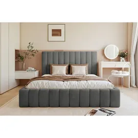 Selsey Polsterbett 140x200 mit Bettkasten, Velours, grau -