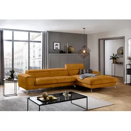 W.Schillig Ecksofa "piedroo, Designsofa mit tollem Sitzkomfort, bequem und elegant, L-Form", gelb (brandy s37), B:343cm H:70cm T:193cm, Stoff S37 (100% Polyester): Luxus-Microfaser in Lederoptik, Sofas, Ecksofa, Kopfteilverstellung, wahlweise mit